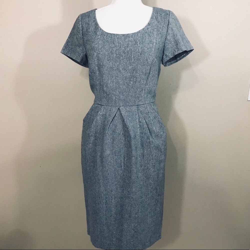 MODCLOTH TWEED BLUE DRESS LINED POCKETS EUC M